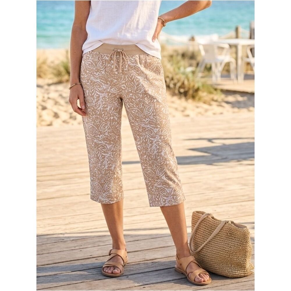 Take 50% OFF- Basic Edition Beige and White Printed Lounge Pants, Size-L